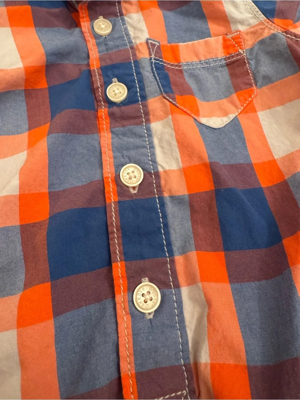 OshKosh B'gosh Orange/Red and Blue Plaid Button-Front Baby One-Piece